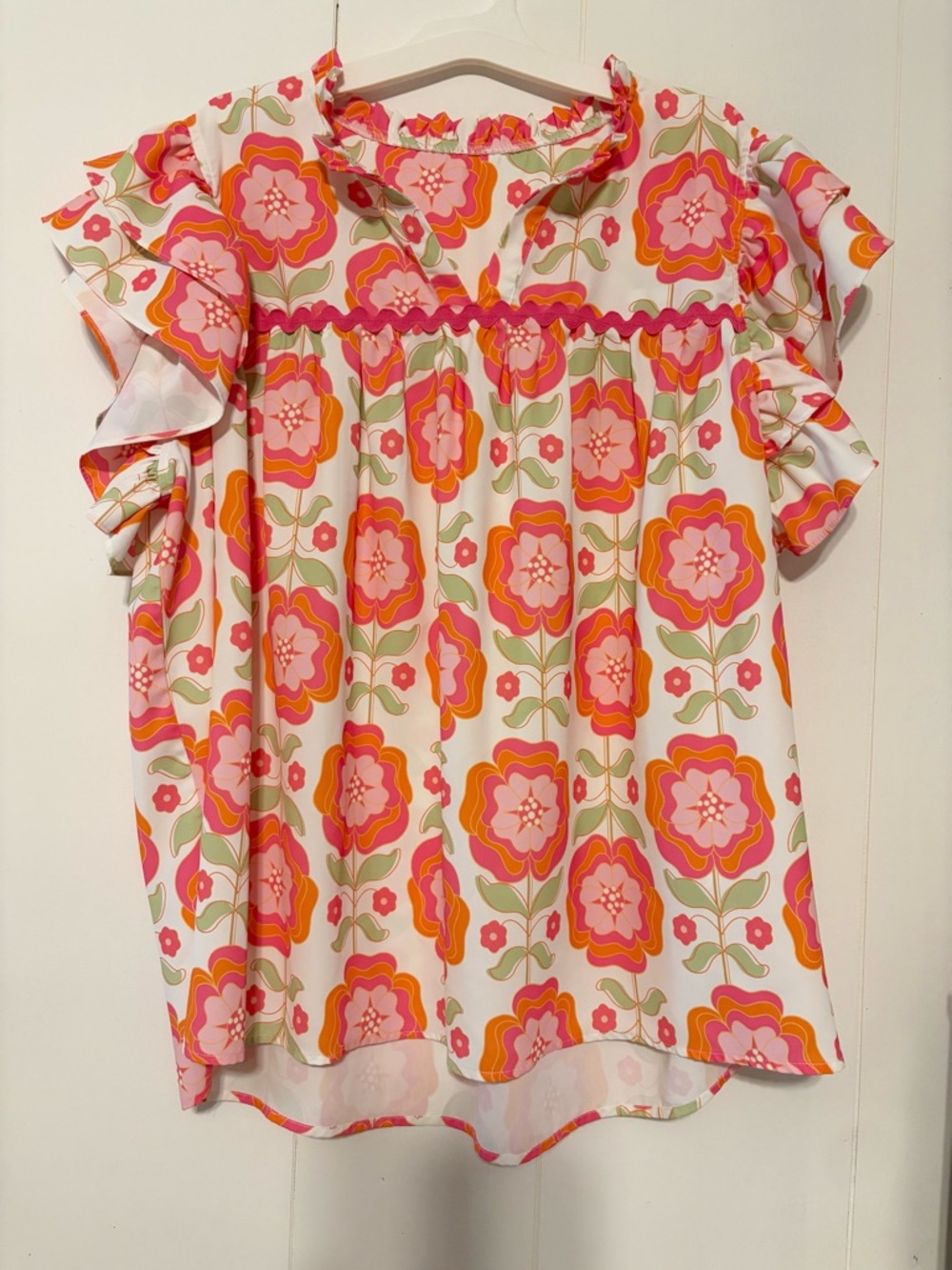 Boutique Bright Floral Ruffle Sleeve Blouse